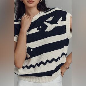 Maeve crew neck cap sleeve fish motif sweater tank